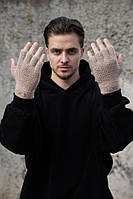 Теплі зимові міхові перчатки рукавиці без пальців 7-52А Without UGC Beige