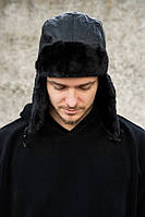 Шкіряна шапка вушанка Without Galaxy Black