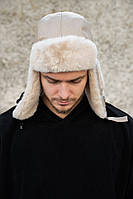 Шкіряна шапка вушанка Without Galaxy Beige