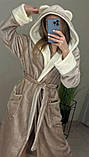 Теплий довгий бежевий халат з вушками, неймовірно ніжний на дотик, фото 7
