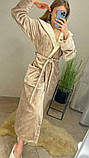 Теплий довгий бежевий халат з вушками, неймовірно ніжний на дотик, фото 3