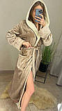 Теплий довгий бежевий халат з вушками, неймовірно ніжний на дотик, фото 5