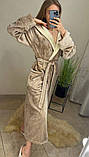 Теплий довгий бежевий халат з вушками, неймовірно ніжний на дотик, фото 2