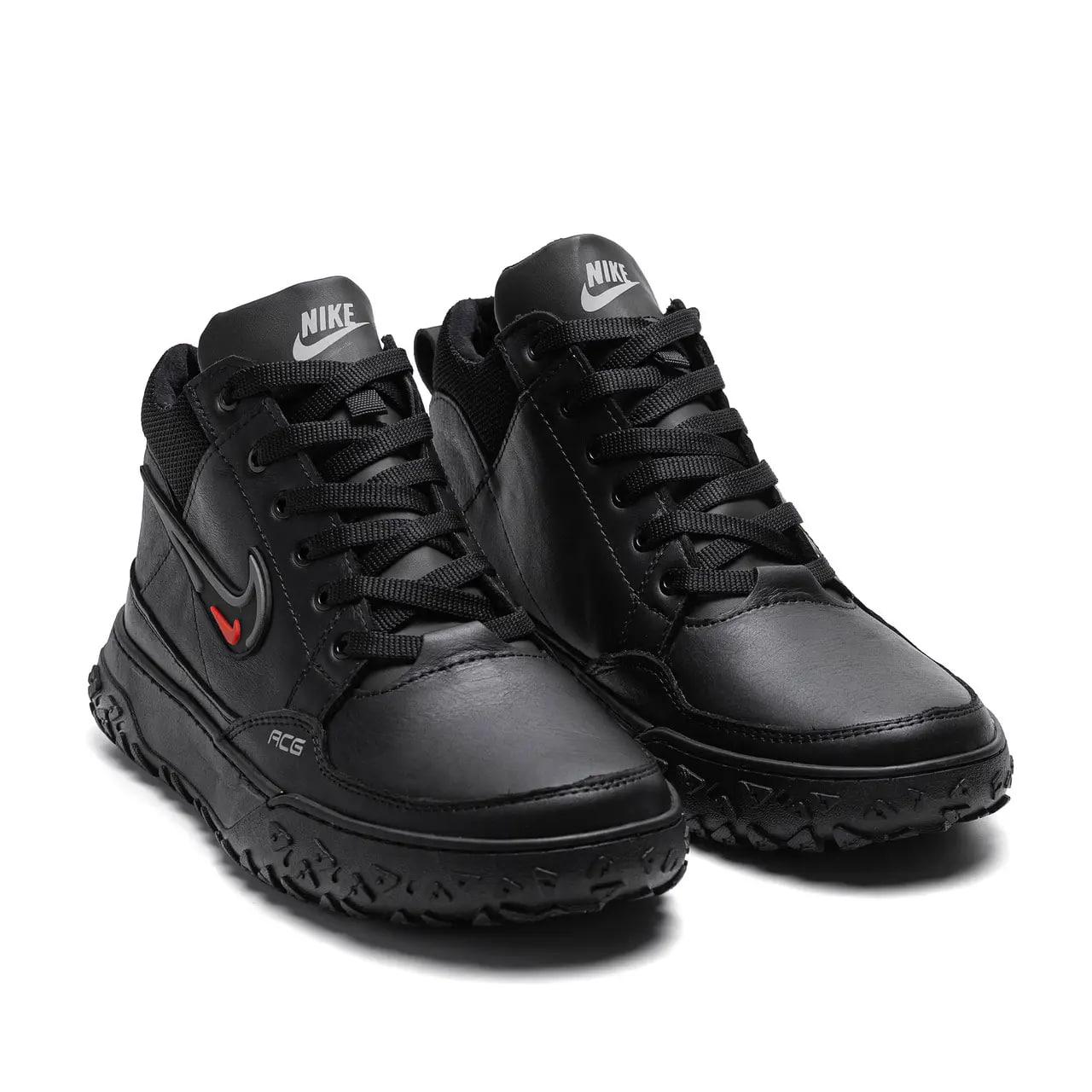 Чоловічі зимові шкіряні черевики Nike Air Max — чорні, фото 1