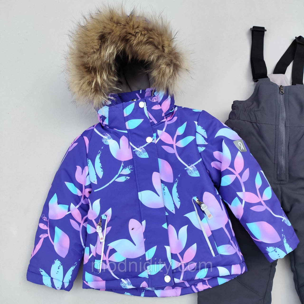 Зимовий дитячий термокомбінезон на дівчинку 4 роки "Вероніка" бузковий яскравий теплий, фото 1