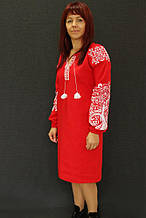 Вишите плаття "Ольга" (червоний льон) з білою вишивкою