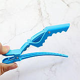 Затискач для волосся крокодил пластиковий блакитний, фото 3