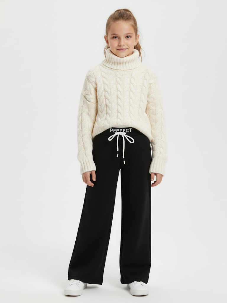 Штани палаццо для дівчинки теплі Чорні 134-164 р. Теплі широкі штани для дівчаток Стильні штани, фото 1