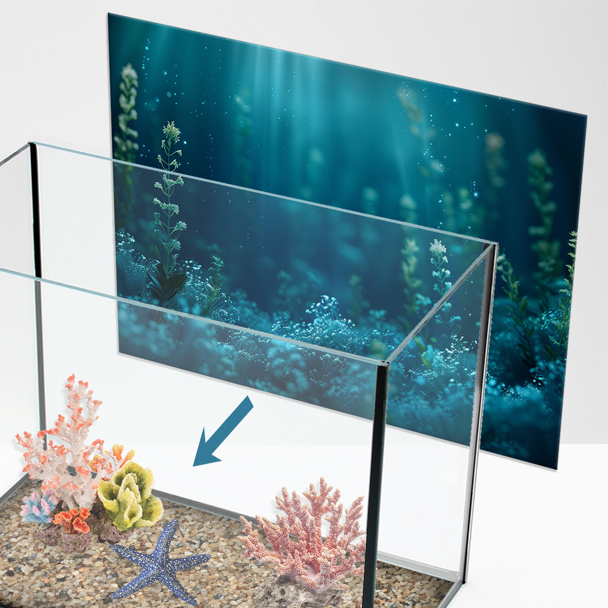 Наліпка для акваріума Сині водорості під водою (400х650)