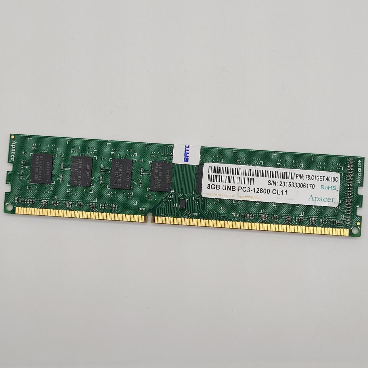 Оперативна пам'ять для комп'ютера Apacer DDR3 8Gb 1600MHz PC3-12800U 2R8 CL11 (78.C1GET.4010C) Б/В