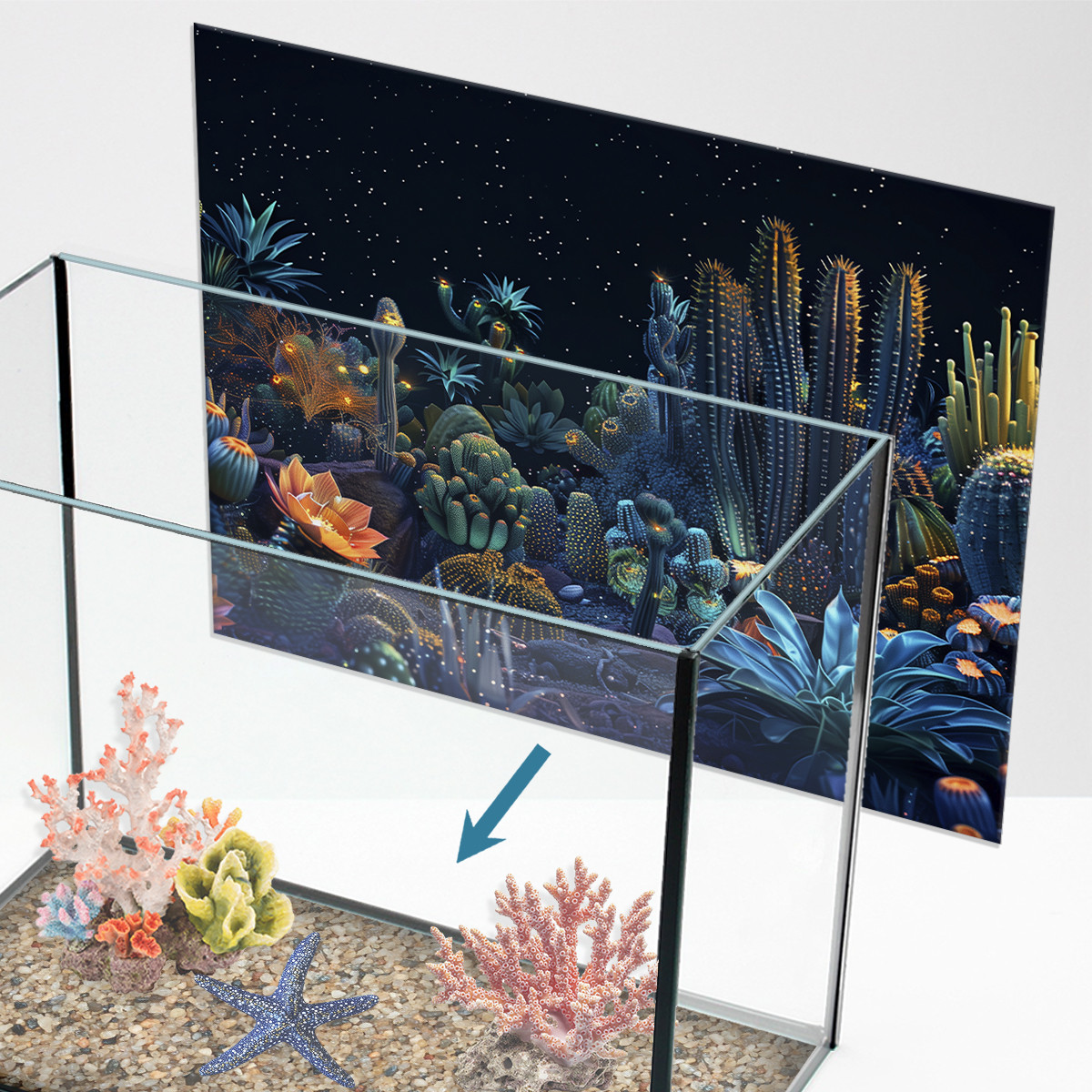 Наліпка для акваріума, Яcкраві кактуси для фону у тераріум (400х650)