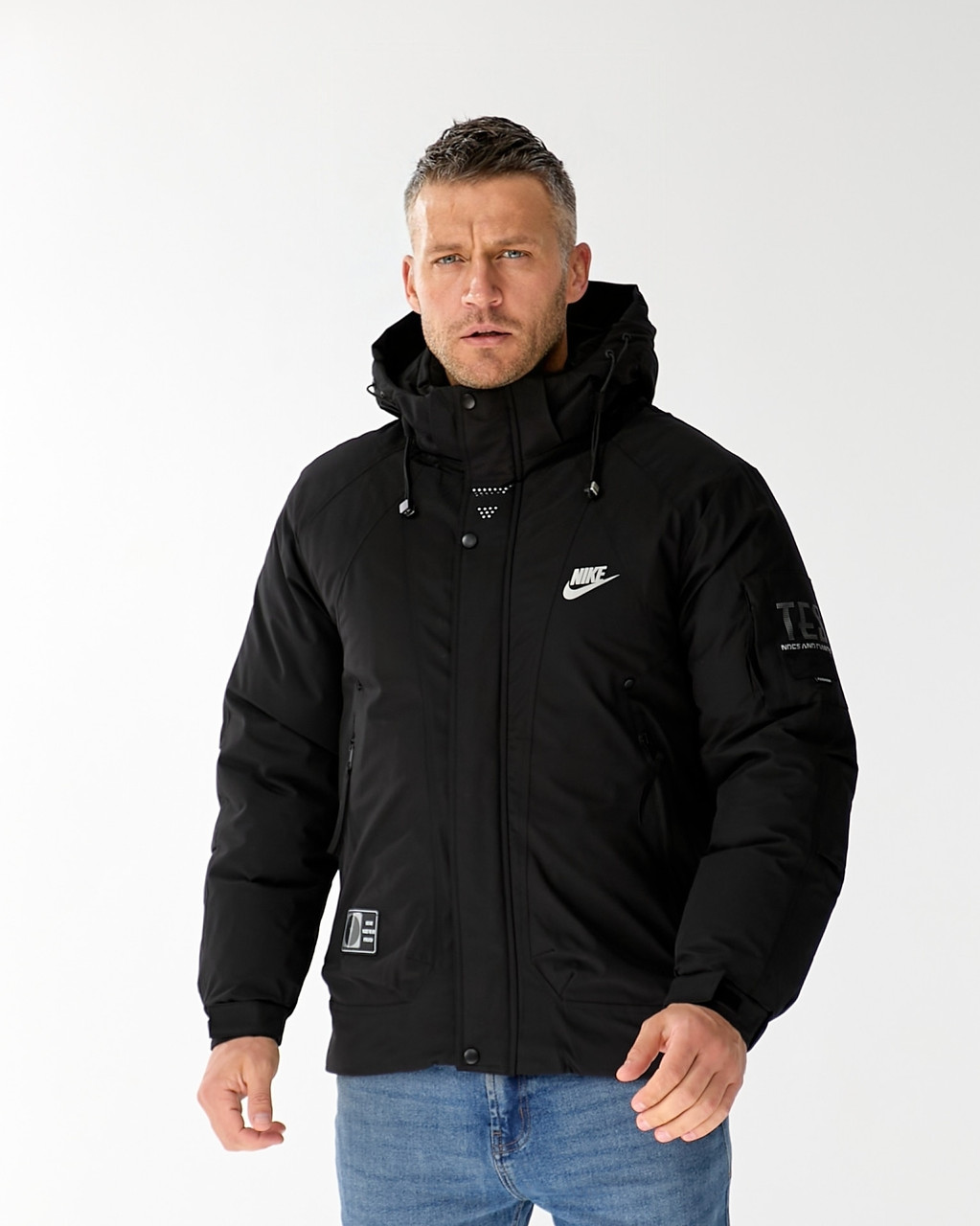 Чоловіча куртка Nike спортивна утеплена зимова куртка Найк чорна з капюшоном