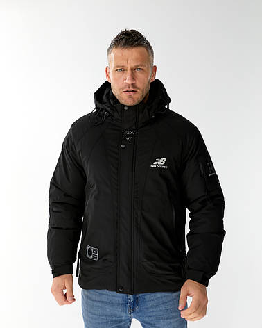 Чоловіча куртка New Balance спортивна утеплена зимова куртка Нью Баланс чорна з капюшоном, фото 1
