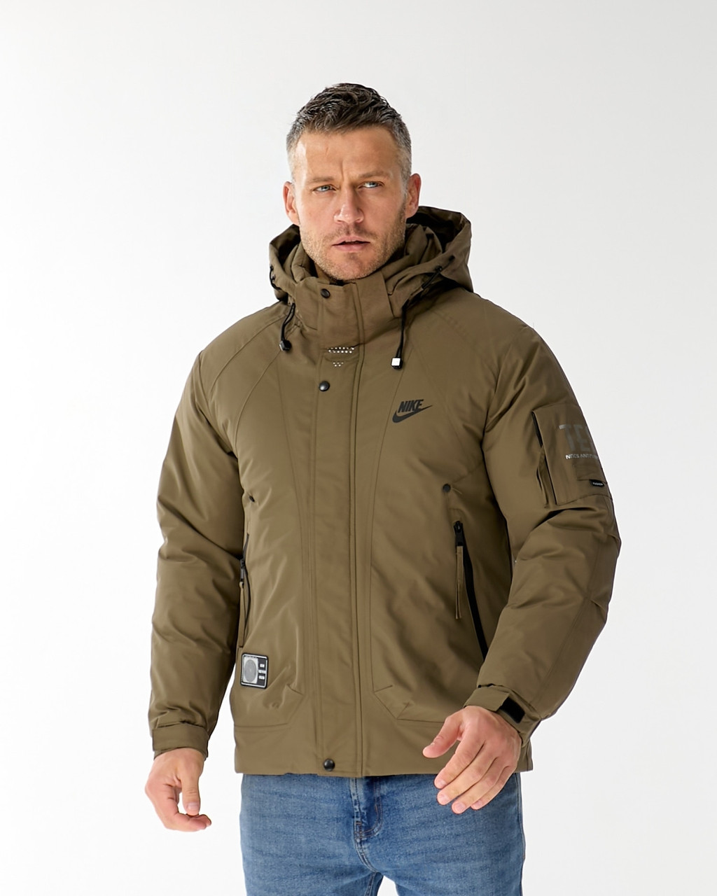 Чоловіча куртка Nike спортивна утеплена зимова куртка Найк коричнева з капюшоном