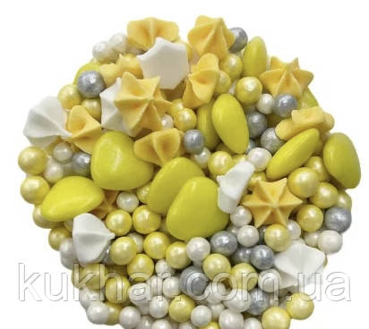 Суміш "Шоколадні серця жовті з рисовою посипкою та безе" 500г, фото 1