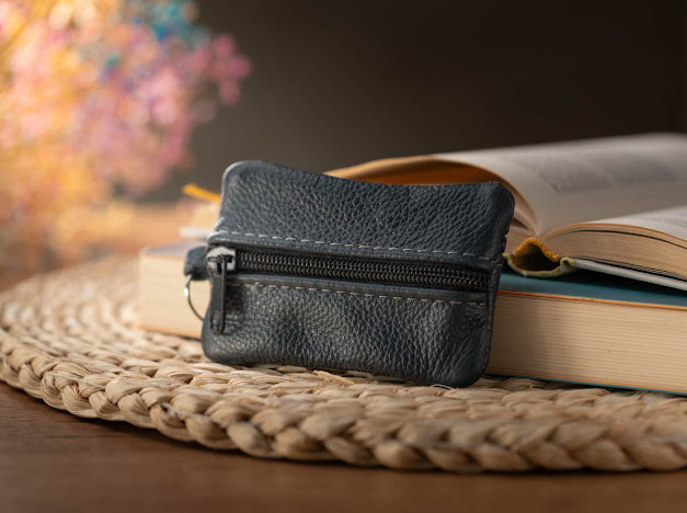 Ключниця шкіряна двостороння Синя 7х10,5см, фото 1