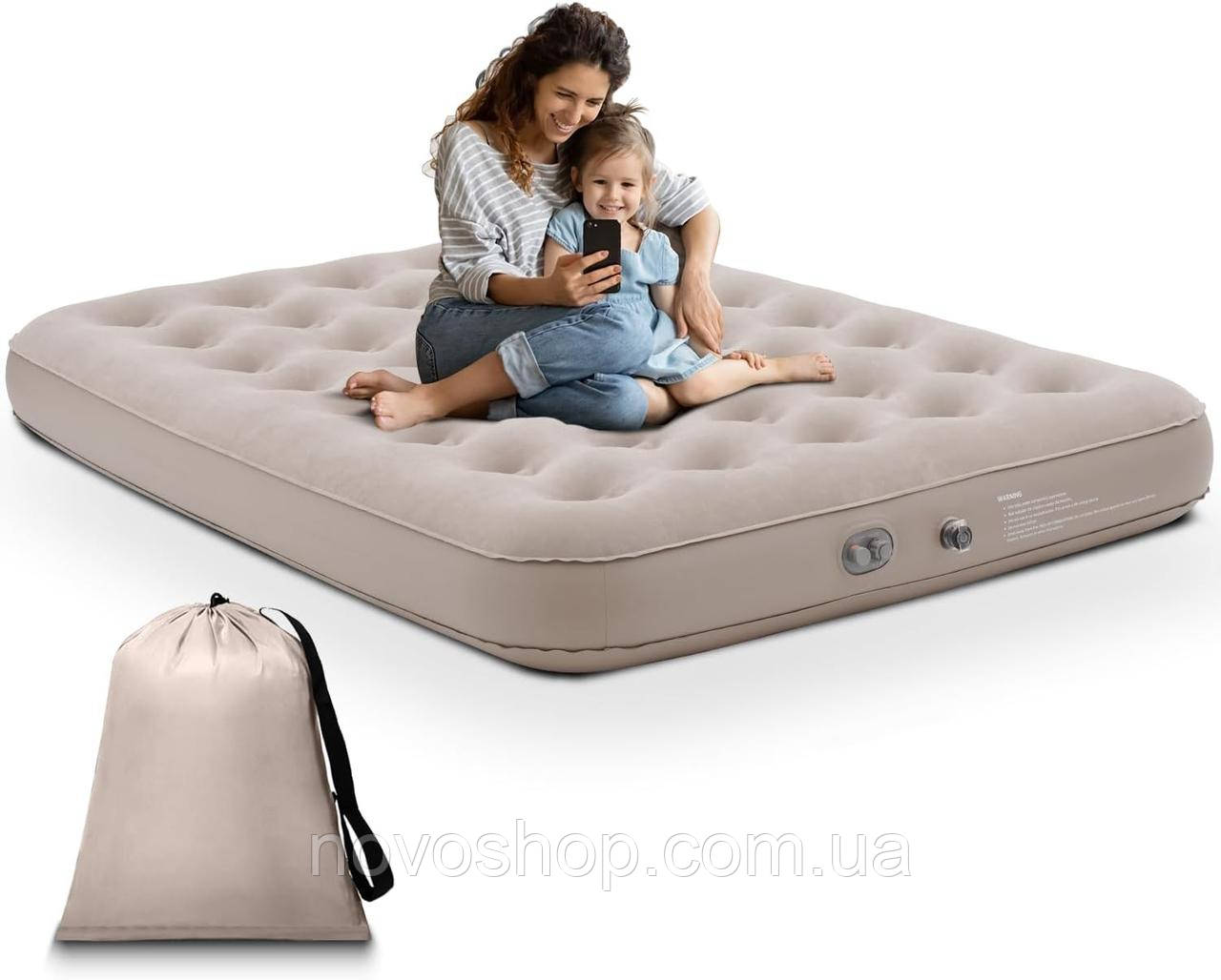Надувне ліжко двоспальне з електричним насосом 190*125*20 см, фото 1