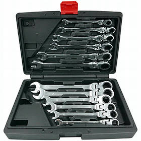 Набір рожково-накидних ключів з тріскачкою EDKAR 12 шт професійний набір накидних ключів з тріскачкою