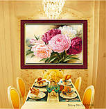 Картина для малювання камінням Diamond painting Алмазна вишивка "Різнобарвні півонії" повна викладка, фото 4