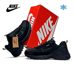 Чоловічі зимові кросівки Nike Rivah Fur All Black, черевики Найк спортивні текстиль на хутрі. Чоловіче взуття