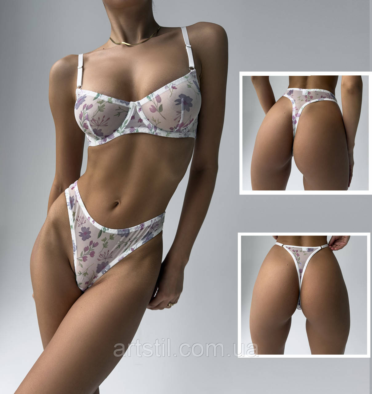 Базова жіноча білизна з ніжним принтом , ліф і дві пари трусиків, фото 1