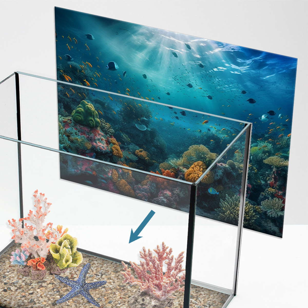 Наліпка для акваріуму Рибки з рифами під водою (400х650)