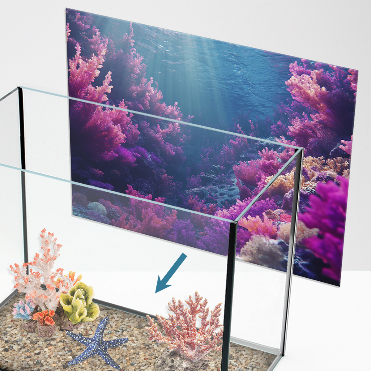 Наліпка для акваріума Фіолетові рифи під водою (400х650)