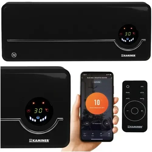 Повітряна завіса Kaminer AIRO 2000 Вт (Wi-Fi, пульт, таймер, ECO) — настінний керамічний обігрівач з LED-дисплеєм, фото 1