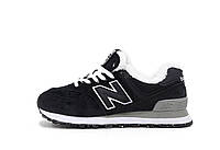 Чоловічі зимові кросівки New Balance 574 Black White Winter Fur (чорні з білим) низькі замшеві на хутрі Y15210