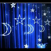 Світлодіодна новорічна гірлянда зірки та місяць 2.5 метра, 138LED 12 зірок, колір свічення синій 220 V. Гірлянда штора зорепад