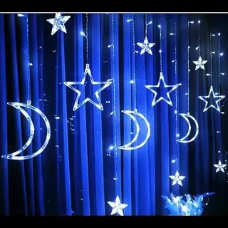 Світлодіодна новорічна гірлянда зірки та місяць 2.5 метра, 138LED 12 зірок, колір свічення синій 220 V. Гірлянда штора зорепад, фото 1