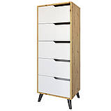 Комод високий з чорними ніжками 5 ящиків М-ЗОН Борн 500 Дуб Артизан/Німфея Альба (білий) (MZN-031104), фото 2