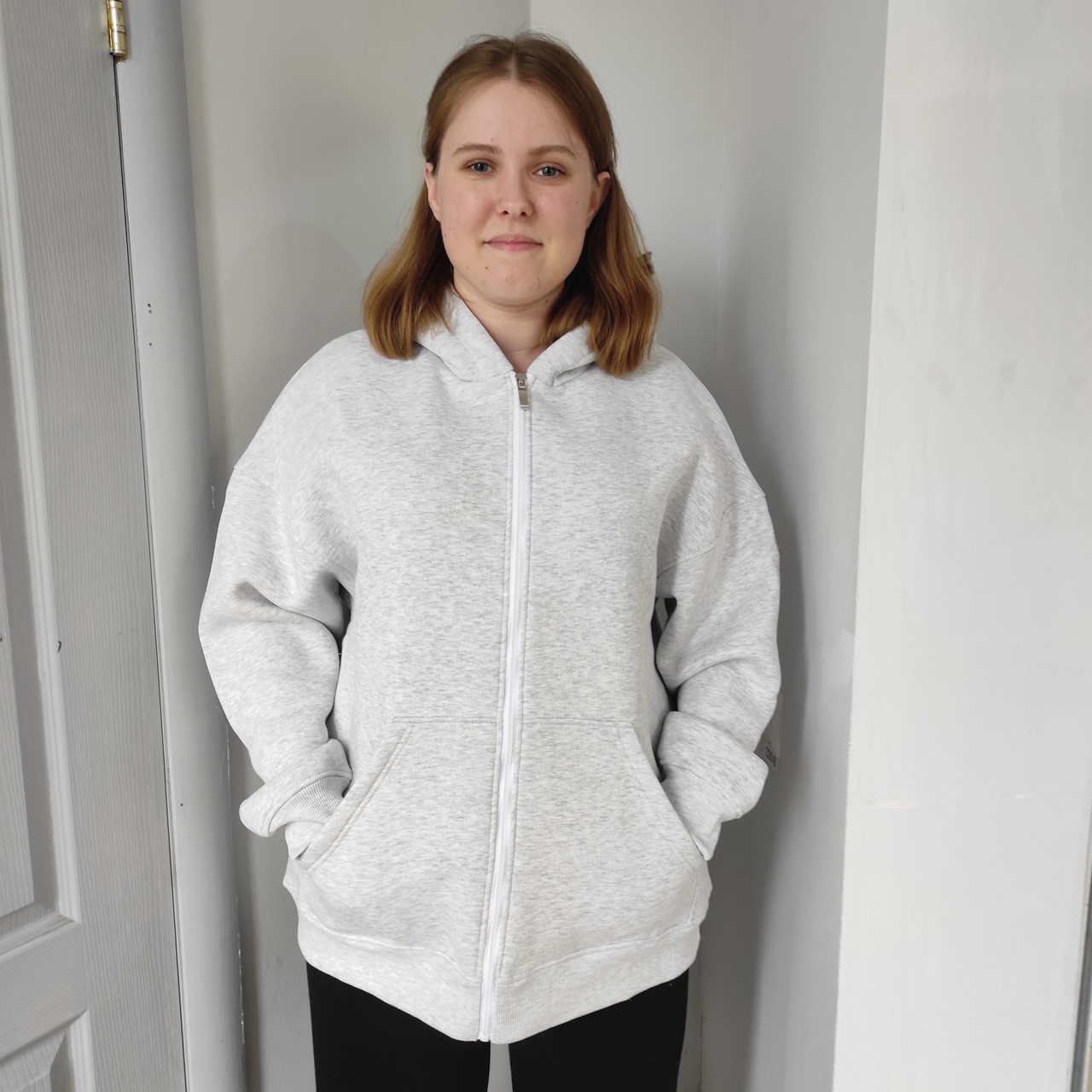 Тепла жіноча толстовка фліс капюшон блискавка оверсайз 48 сірий, фото 1