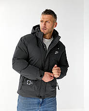 Чоловіча куртка Nike спортивна утеплена зимова куртка Найк з капюшоном темно-сіра, фото 2