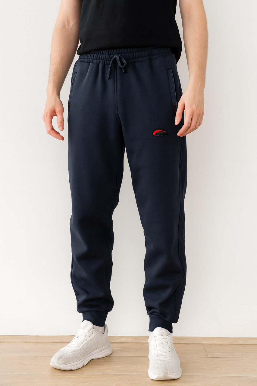 Чоловічі спортивні штани Cramp теплі на флісі з манжетами внизу, вільного крою, Туреччина, XL, Темно-синій, фото 1