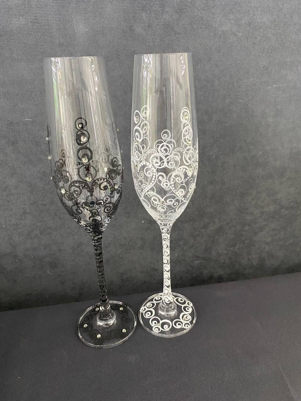 Весільні келихи Bohemia 2 шт Пара декоративних келихів для шампанського Фужери зі стразами, фото 1