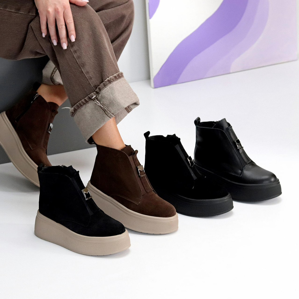 Жіночі зимові черевики натуральні, жіночі зимові хайтопи на високій підошві, зимові жіночі черевики на високій підошві, фото 1