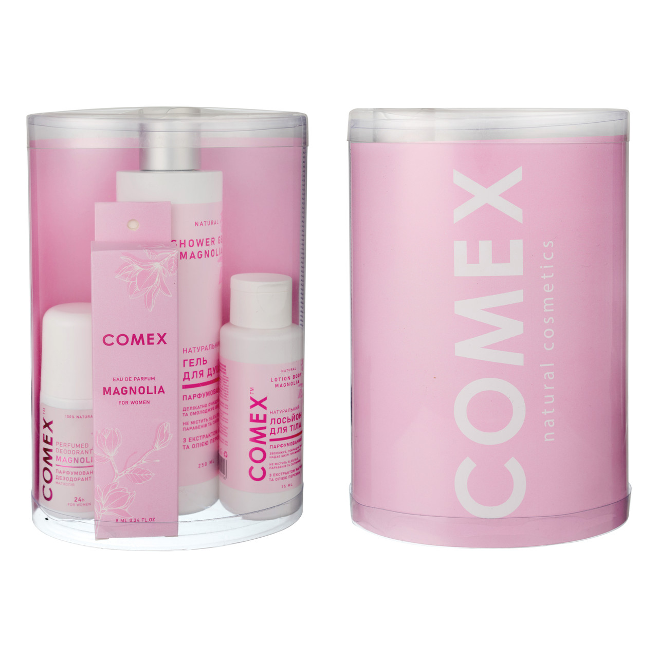 Подарунковий набір для тіла "Магнолія" (гель для душу, дезодорант, парфуми, лосьйон для тіла), ТМ Comex 7.2