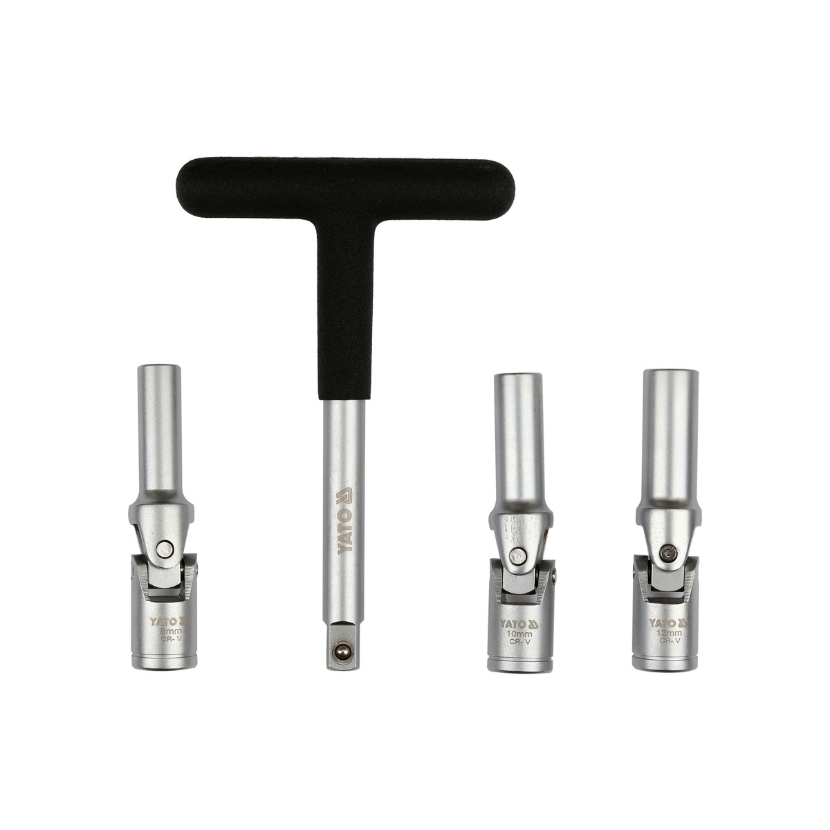 Набір ключів до свічок розжарювання Т під вороток з квадратом 3/8" головки карданні М8/10/ М12мм 4 елементи Yato YT-05347, фото 1