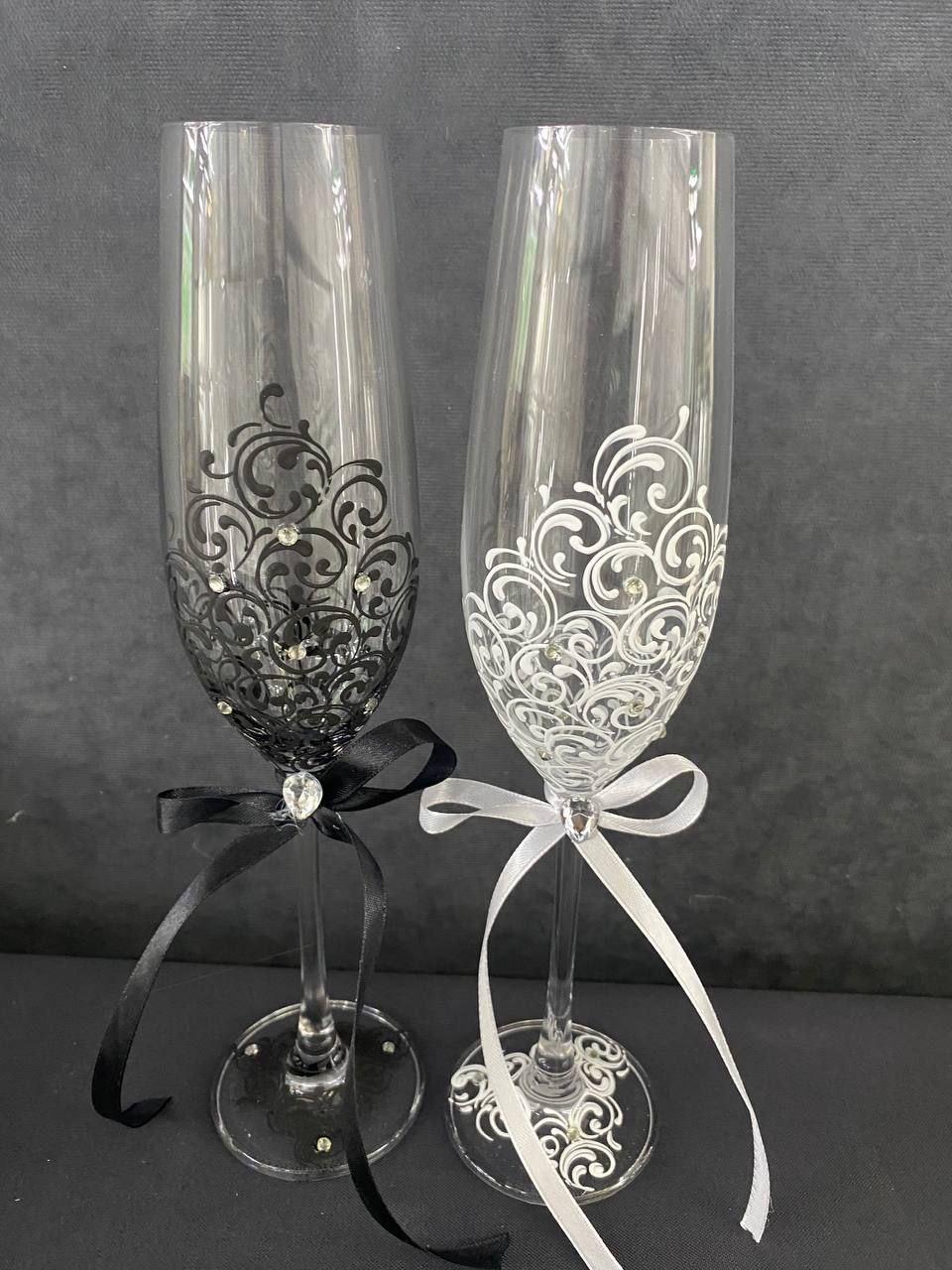 Весільні келихи Bohemia 2 шт Фужери для шампанського на весілля Келихи на весілля, фото 1