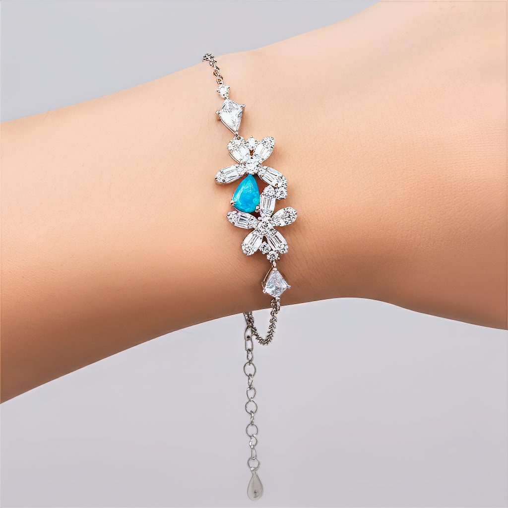 Опал блакитний і циркони срібний браслет, 0334ТО, фото 1