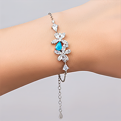 Опал блакитний і циркони срібний браслет, 0334ТО