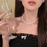 Кольє з перлинами перлами і блискучий бант намисто з великим бантом, фото 7