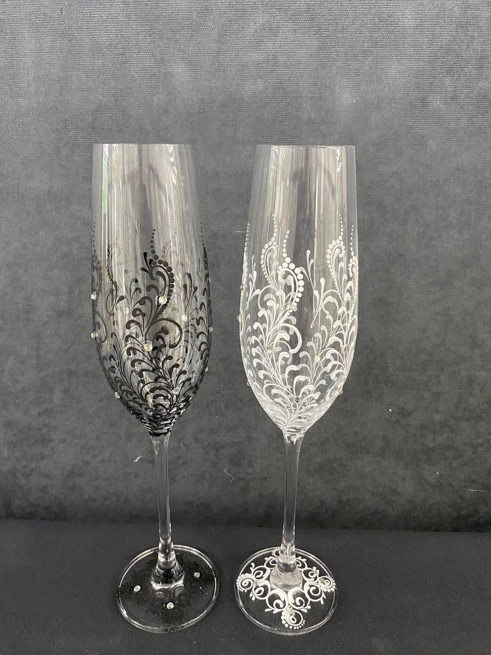 Весільні келихи Bohemia 2 шт Декоративні келихи для шампанського Фужери для весілля, фото 1