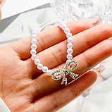 Кольє з перлинами перлами і блискучий бант намисто з великим бантом, фото 10