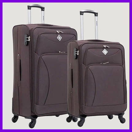 Набір тканинних валіз 2 шт Bonro Tourist (L+M) великий середній коричневий на колесах із висувною ручкою та кодовим замком, фото 1