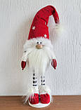 Новорічний різдвяний ельф гном 50-55 см на довгих смугастих ніжках із бубоном і очами пр-во Україна, фото 8