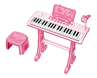 Детское Пианино на ножках с микрофоном Стульчик Bluetooth MP3 от аккумулятора 37 клавиш Розовый