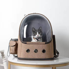 Каркасний рюкзак Капсула для кота з Прозорими стінками Вентиляцією і Панорамним Вікном для Тварин до 8 кг Коричневий