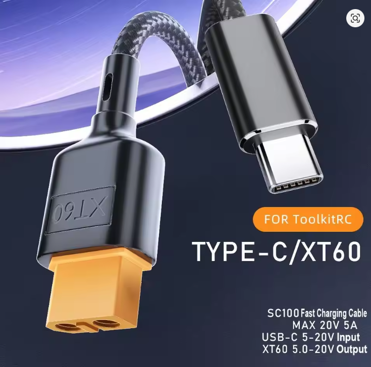 Кабель швидкої зарядки XT60 до Type-C 100 Вт,  50 см, адаптер для зарядного пристрою від зарядного FPV батарей, фото 1